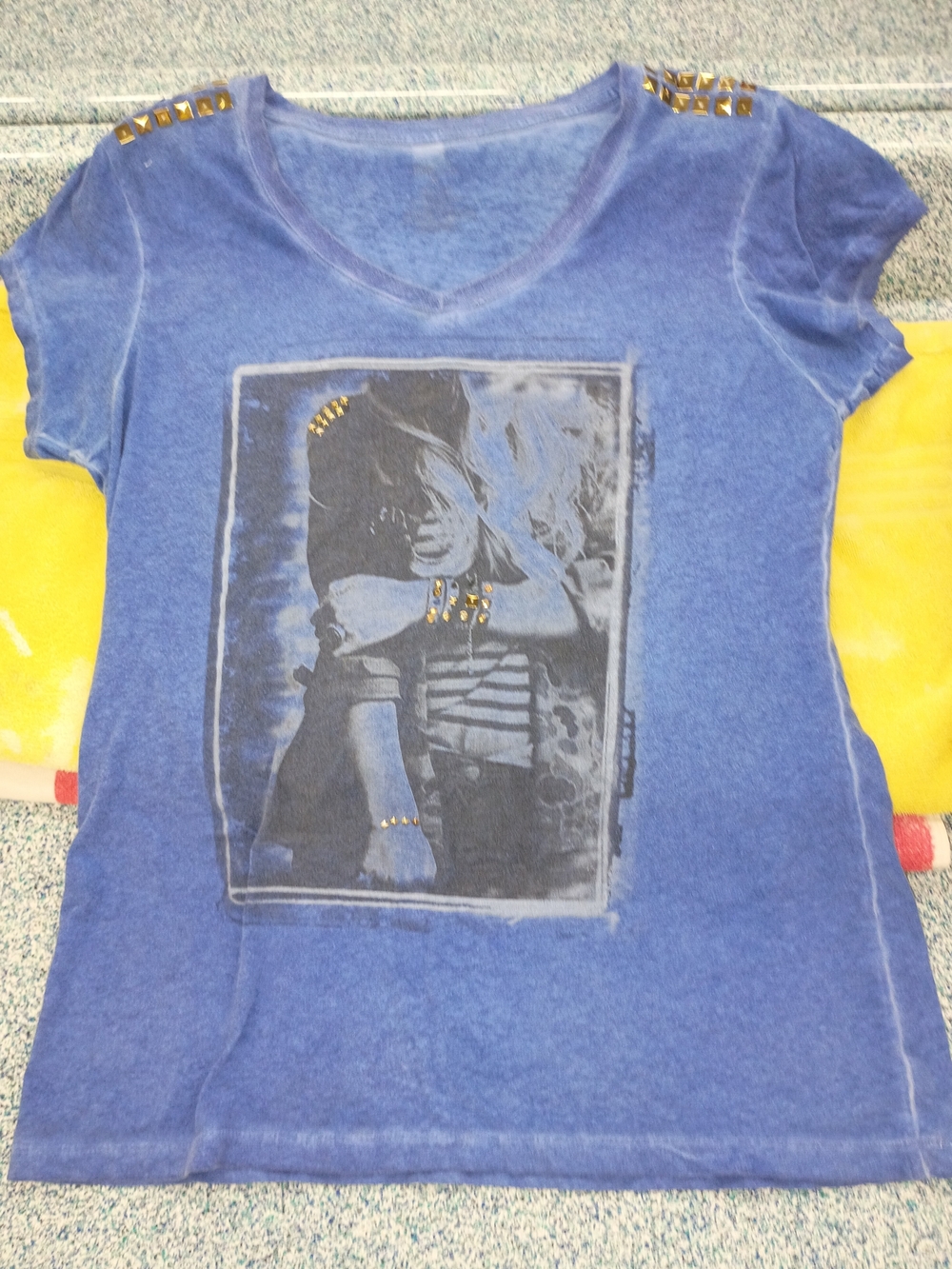 Woman's Blue Stud-Detail Graphic Tee